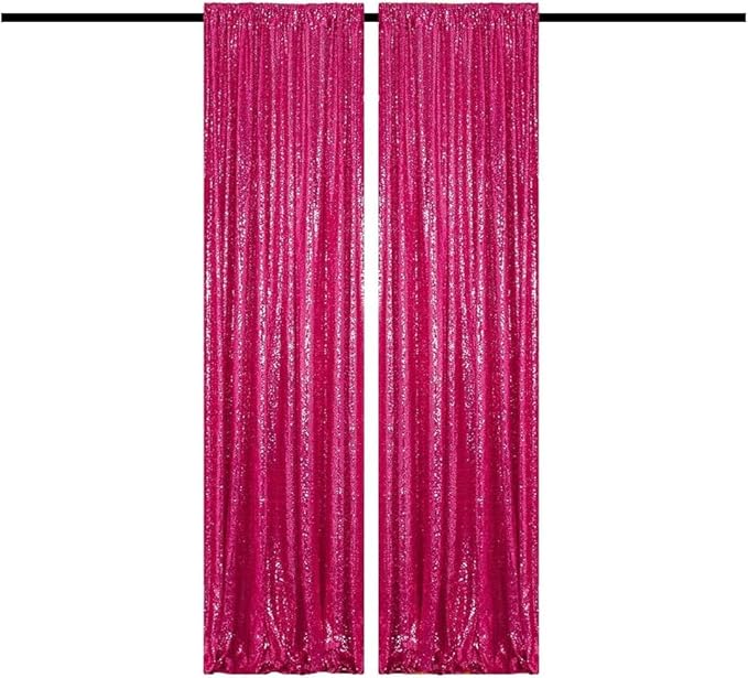 Fuchsia Sequin Curtains 2FTx8FT 2 Sequin Backdrop Curtains Panels Sparkly by HMQIANG