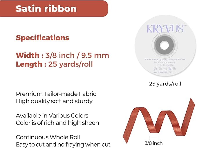 Copper Satin Ribbon 3/8 inch X Continuous 25 Yards, Single Face Polyester - Image 3