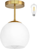 Gold Semi Flush Mount Ceiling Light Fixture Milk Glass Light Fixture Mid by Bagood