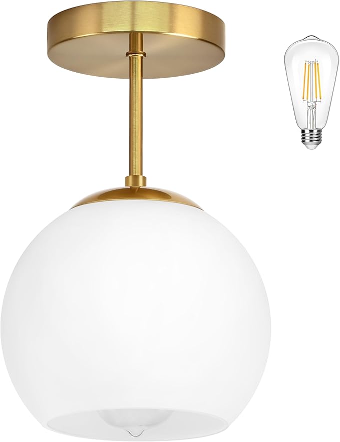 Gold Semi Flush Mount Ceiling Light Fixture Milk Glass Light Fixture Mid by Bagood