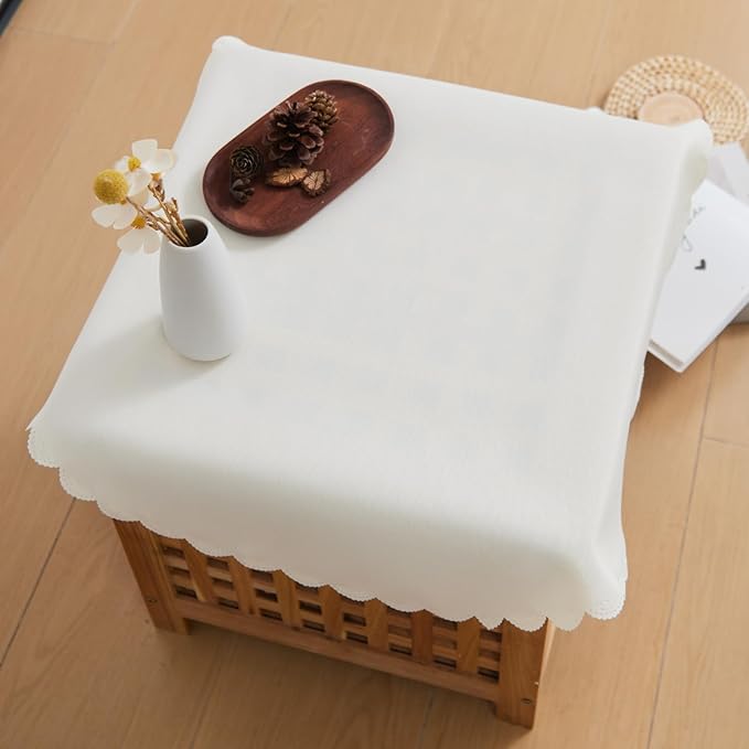 Small Round Beige Tablecloth 24 Inch Polyester Fabric Washable Table Cover - Image 3