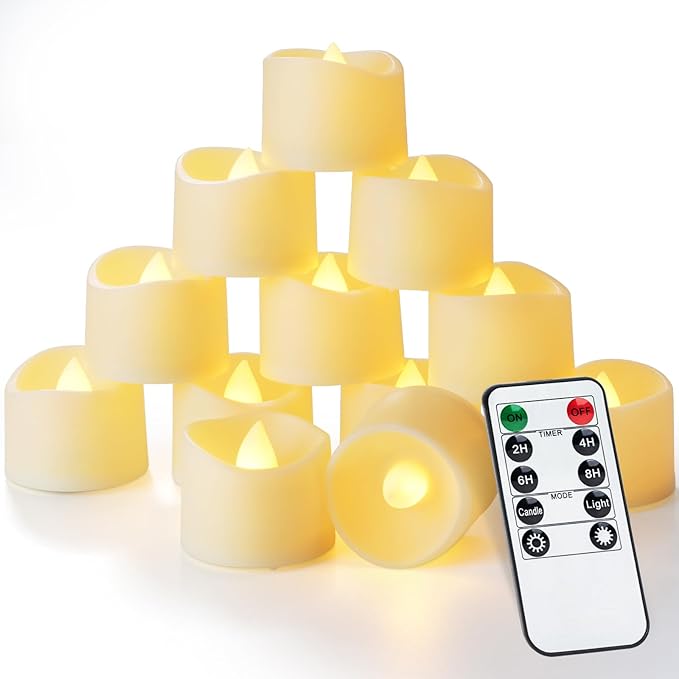 Homemory 12pcs Remote Timer LED Tea Lights Candles, 400+Hours Flickering by Homemory