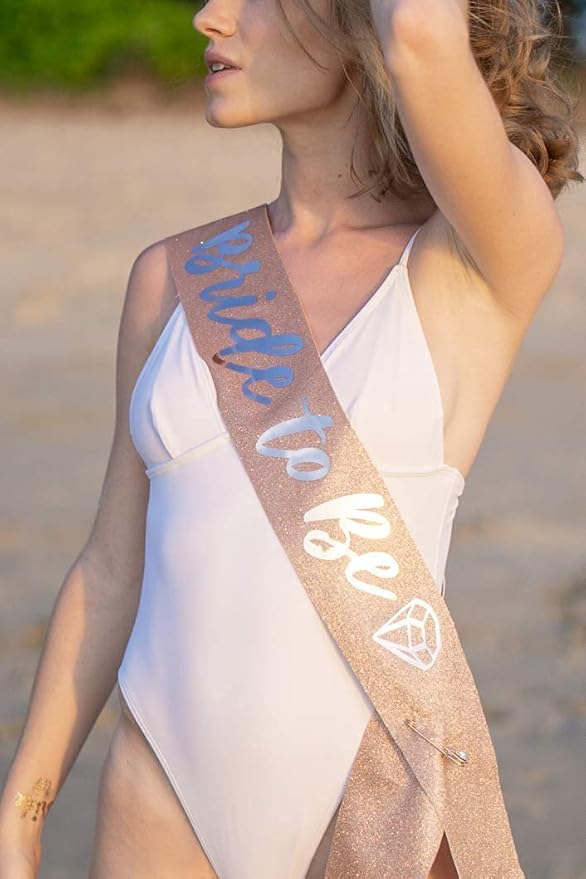HAPPYLAND Bachelorette Party Decorations Bride To Be Sash Rose Gold Glitter - Image 3