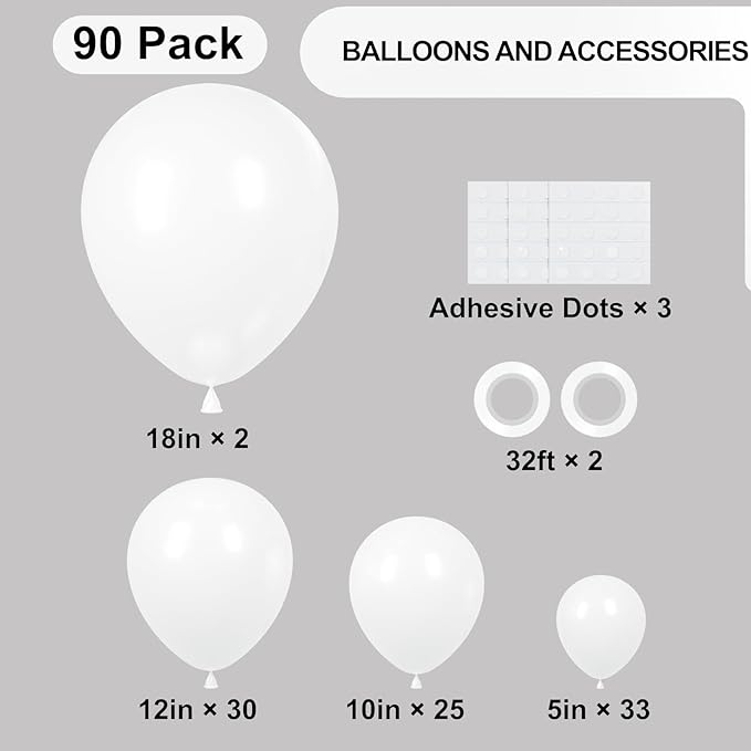 90pack White Balloons Different Size 18/12/10/5 Inch Pearl White Balloon - Image 2
