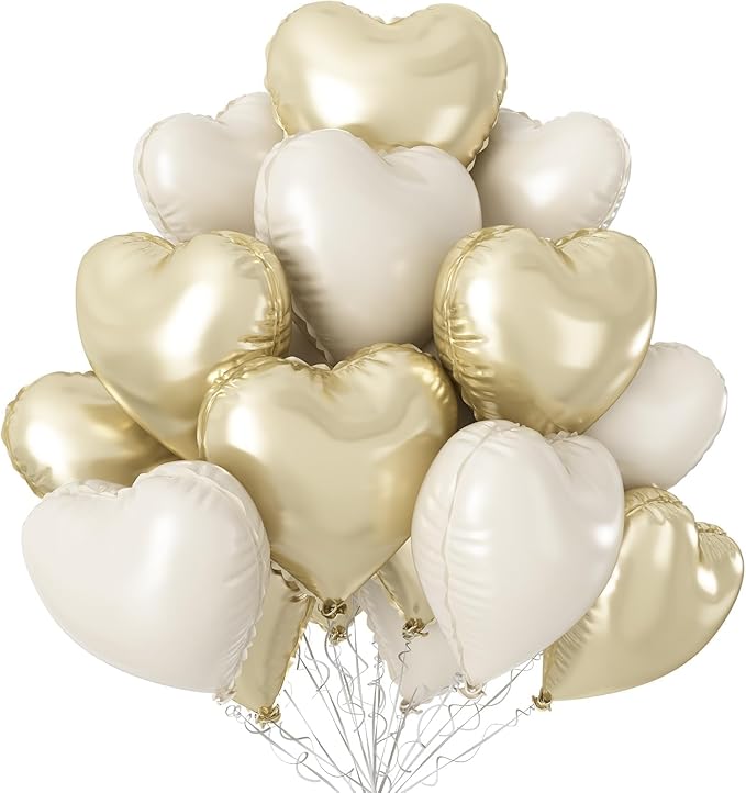 Champagne Gold Cream Heart Balloons by Sowide