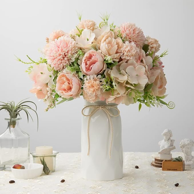 LESING Artificial Peony with Vase Silk Flowers Bouquets Fake Hydrangea Bulks - Image 2
