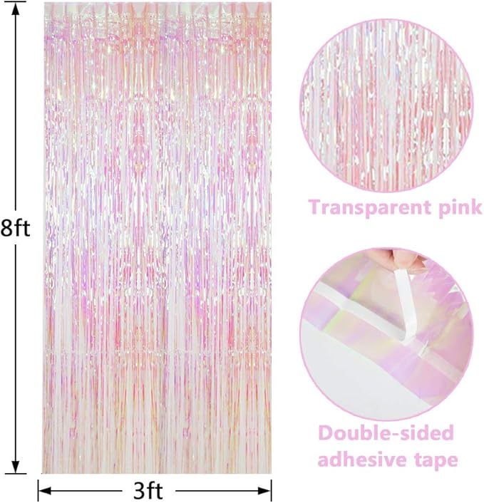 BTSD-home 4 Pack Iridescent Backdrop Transparent Clear Foil Fringe Curtain - Image 3