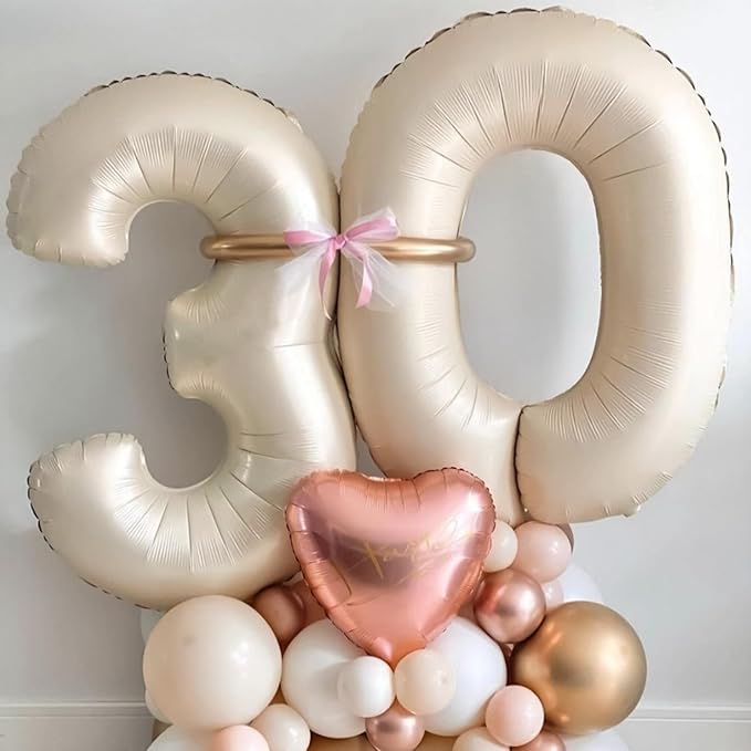 40 Inch Beige Numbers Balloons 3, Large Self Inflating Cream White Digit 3 - Image 3
