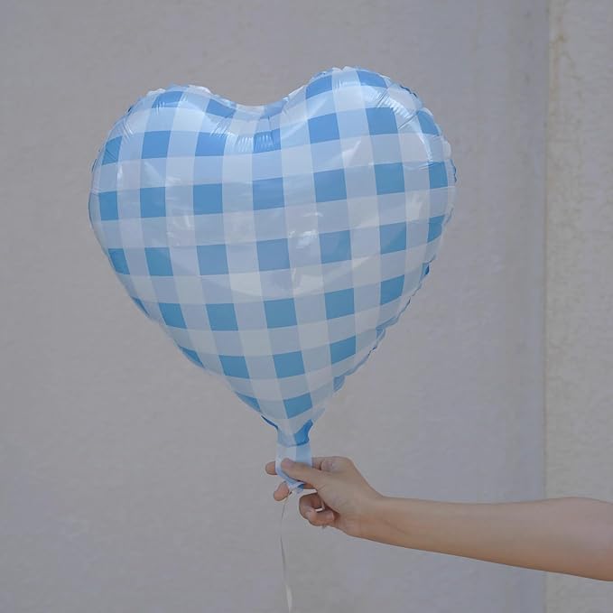 Blue White Checkered Heart Balloons - Image 6