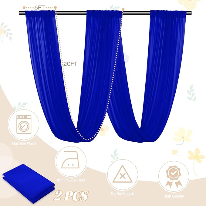 Blue Ceiling Drapes Wedding Arch Drapes Fabric 2 Panels 5FTx20FT Draping Fabric - Image 3