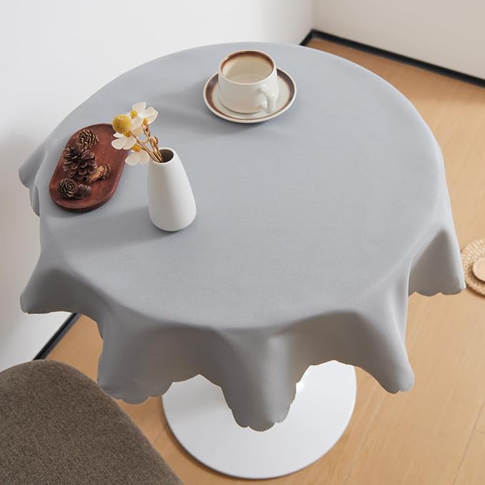 Small Round Grey Tablecloth 36 Inch Polyester Fabric Washable Table Cover - Image 3