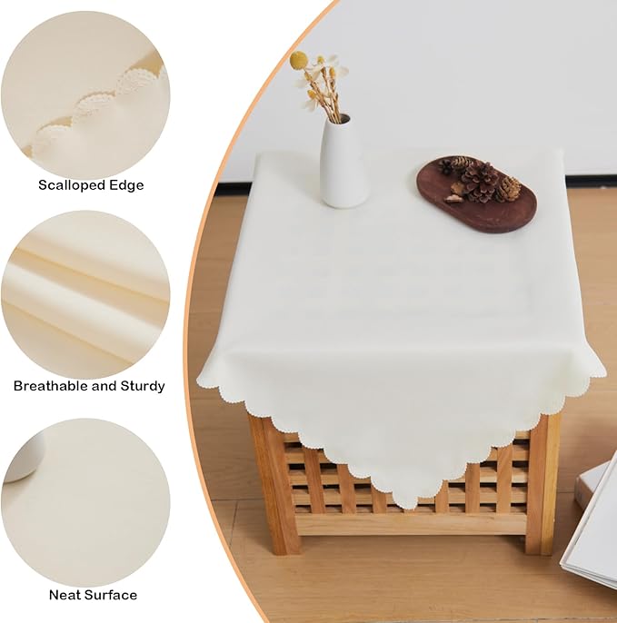 Small Square Beige Tablecloth 24 x 24 Inch Polyester Fabric Washable Table - Image 4