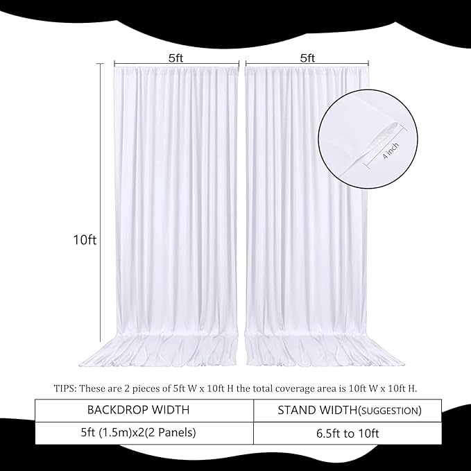 2 Panels White Backdrop Curtain, 10 x 10 Feet Background Curtains - Image 2