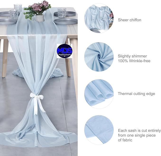 MDS 20 Pack 10ft Chiffon Table Runner 29 x 120 Inches Sheer Wedding Runner - Image 6