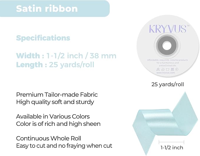 Light Blue Satin Ribbon 1-1/2 inch X Continuous 25 Yards, Single Face Polyester - Image 3