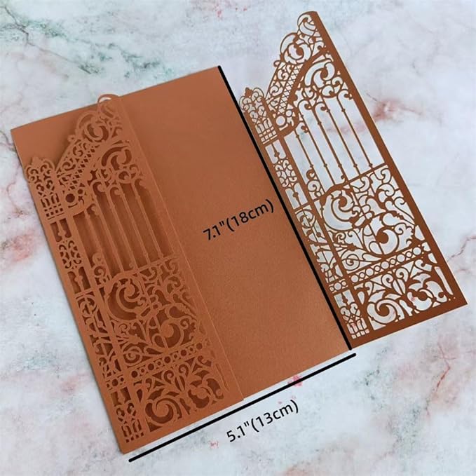 MillaSaw Bronze Fence Laser Cut Invitation Cards Pocket - Image 3