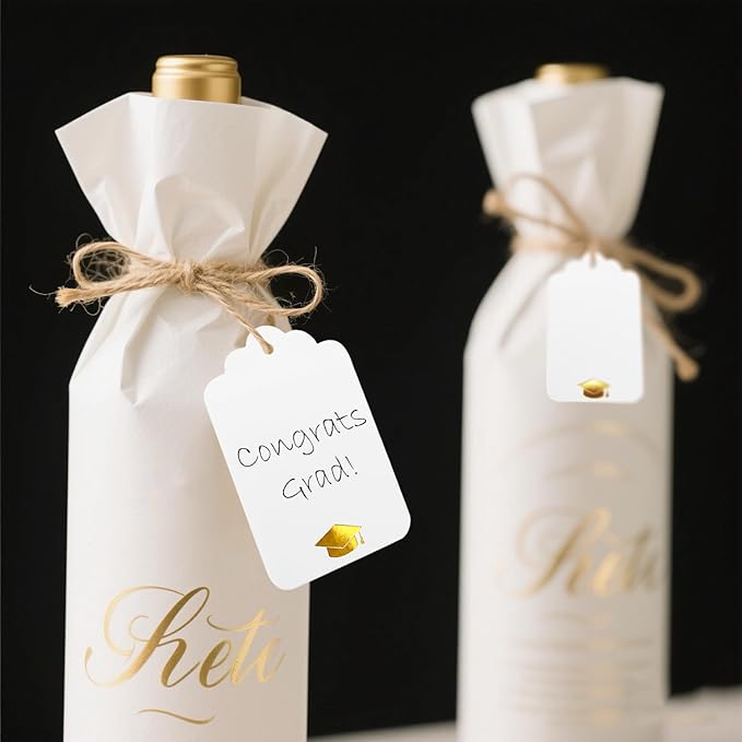 100Pcs Blank Gift Tags with String Foil Gold Grad Cap Large White Paper Gift - Image 6