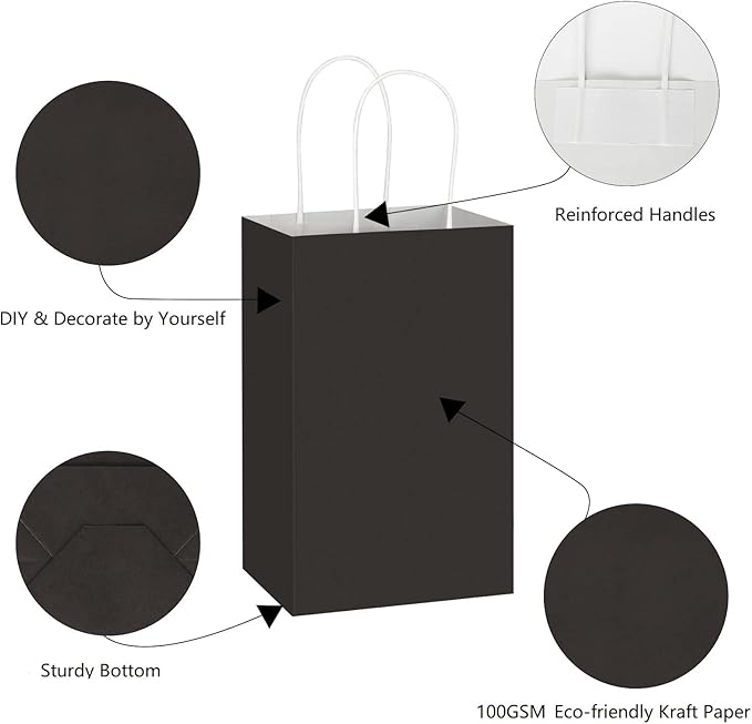 Toovip 50 Pack 5.25x3.25x8.25 Inch Small Black Kraft Paper Bags - Image 3