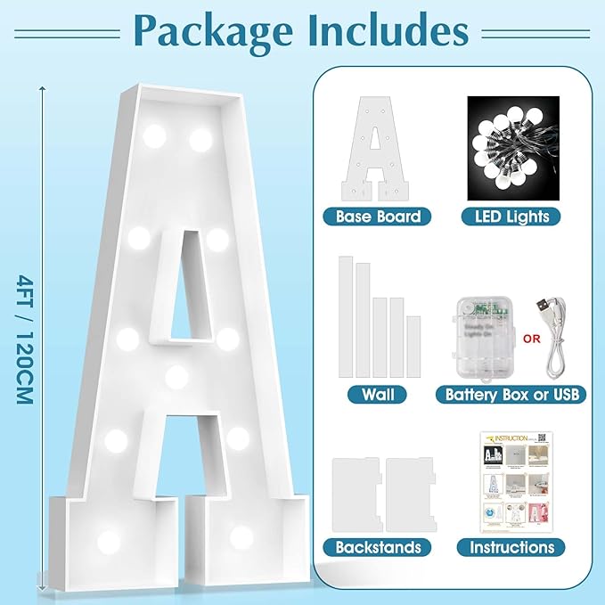 Ledido 4FT Marquee Light Up Letters, Cool White Light Up Letters Large Marquee - Image 2