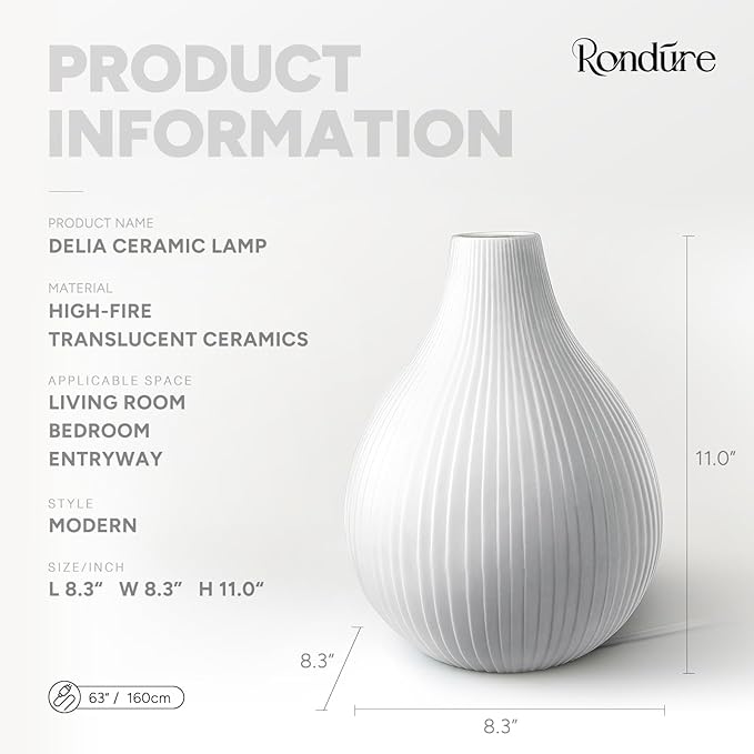 RONDURE 11.0" Modern Ceramic Table Lamp, Modern Bedside Lamps - Image 3