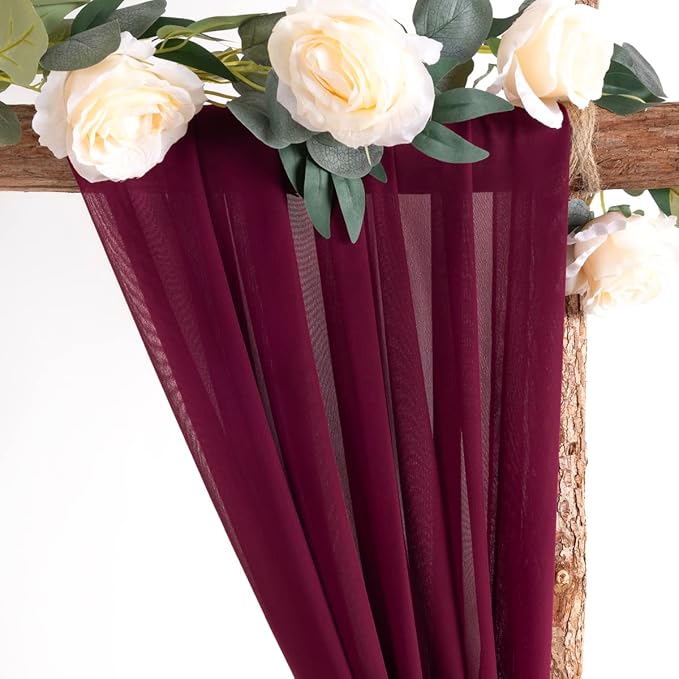Socomi Wedding Arch Draping Fabric 3 Panels 29" x 19Ft Burgundy Sheer Chiffon - Image 3
