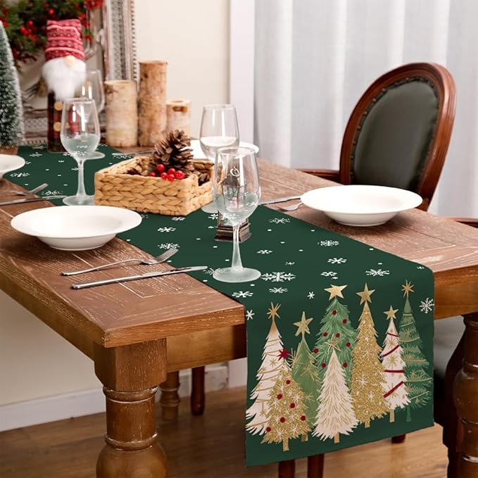 GEEORY Christmas Table Runner 13x72 Inch, Xmas Trees Snowflakes Holiday - Image 9