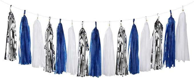Navy-Blue White-Silver Tassel Garland Streamers by Panduola