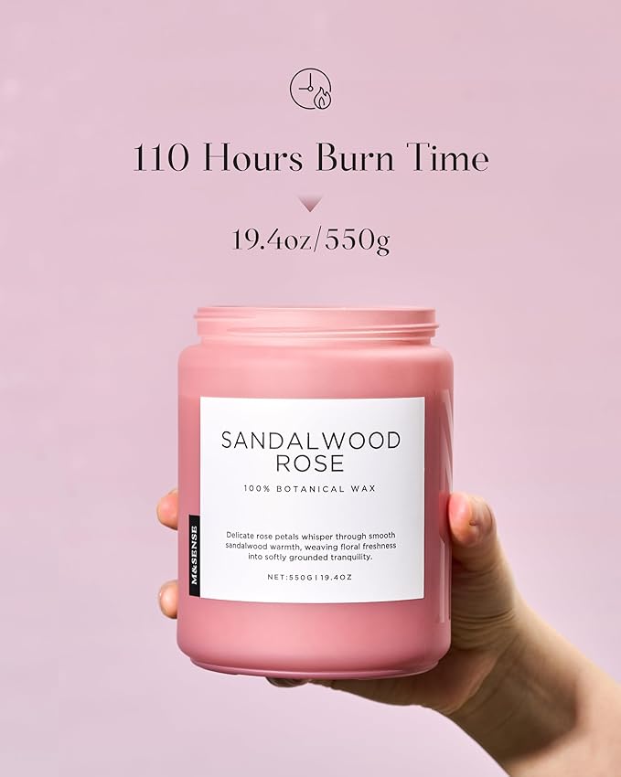 M&SENSE Sandalwood Rose Scented Candle 19.4oz 110 Hours Long Lasting Burn - Image 3