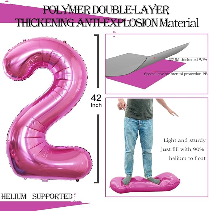 GOER Pink Foil Balloons Number 2, Huge Number Balloons - Image 3