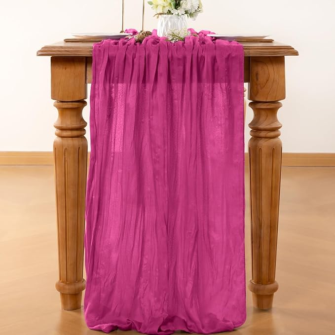 Fuschia Table Runner Cheesecloth Table Runner 10FT Farmhouse Table Runners 120 - Image 3