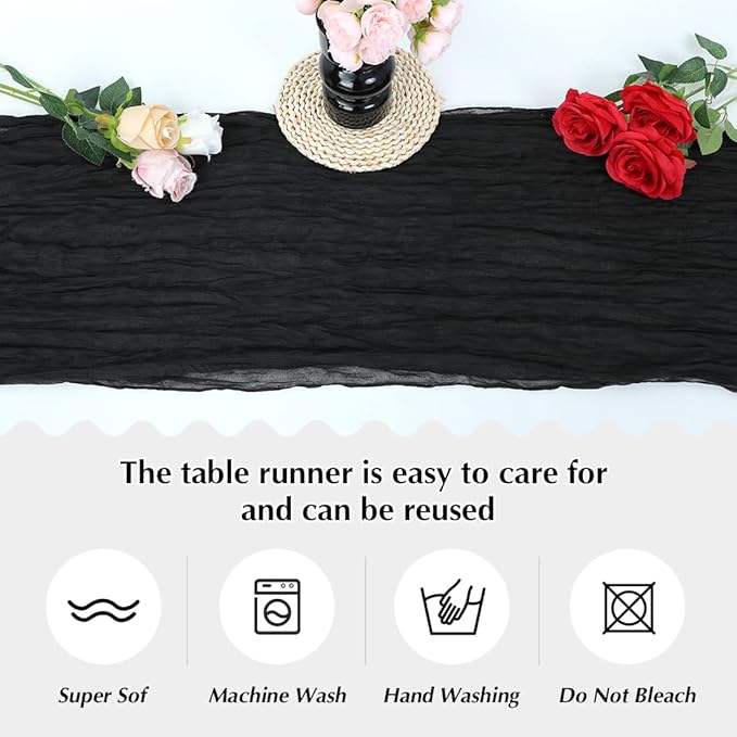 Black Cheesecloth Table Runner -21*120Inch Long Boho Wedding Table Decor - Image 4