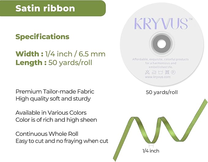 Olive Green Satin Ribbon 1/4 inch X Continuous 50 Yards, Single Face Polyester - Image 3