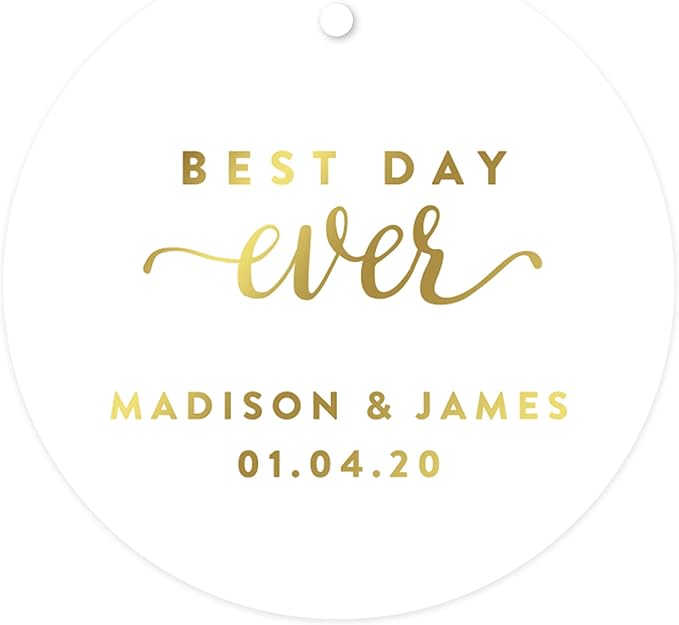 Andaz Press Personalized Round Circle Wedding Gift Tags, Metallic Gold Ink by AndazPress