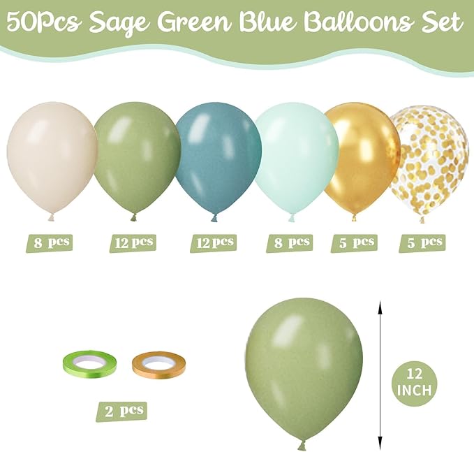 Paready Sage Green and Dusty Blue Balloon Set - Image 3