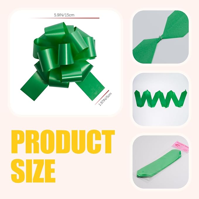 6 PCS 6 Inch Green Pull Bows - Image 2