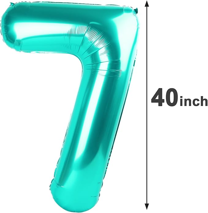 Teal Blue Number 7 Birthday Balloon 40 Inch, Digital Balloons - Image 2
