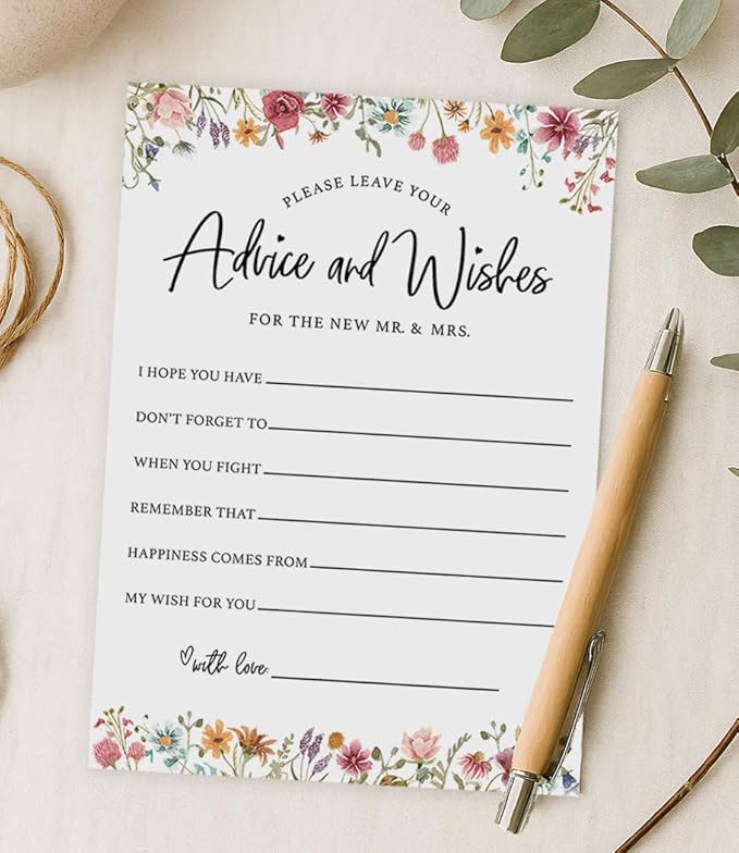 Printed Party Wedding Advice Cards – Wildflower Theme, Bridal Shower Games and - Image 2