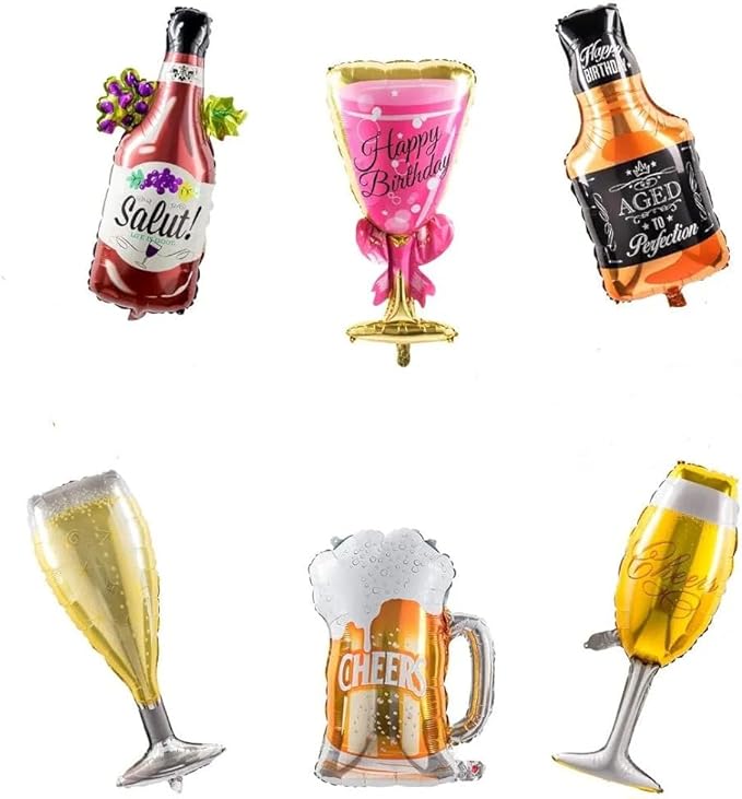 Collect Present Champagne and Wine Bottle Balloons – 12 Foil Balloons – Birthday - Image 5