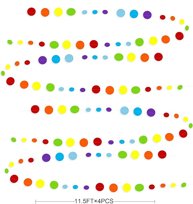 46Ft Rainbow Garland Colorful Circle Dots Hanging Paper Streamer Backdrop Multi - Image 2