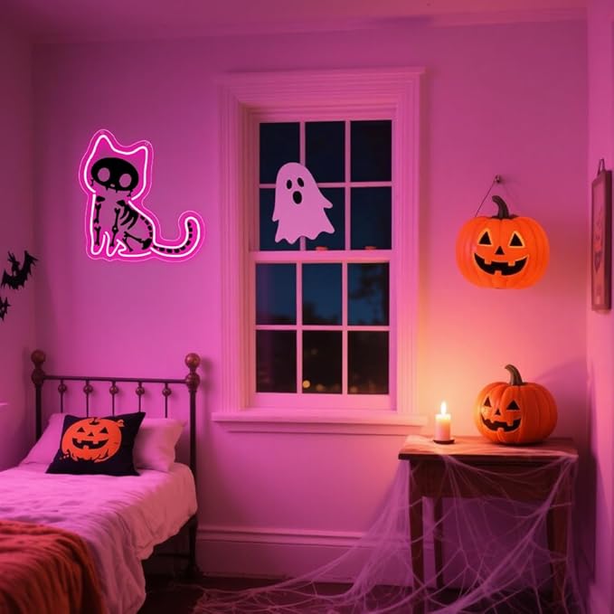 Cat Neon Sign, Halloween Backdrop - Image 6