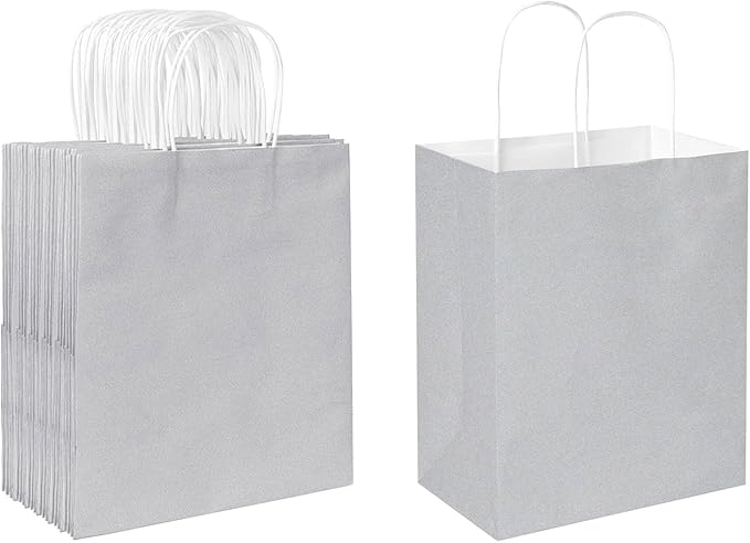 Oikss 50 Pack 8x4.75x10 Inch Medium Gray Kraft Paper Bags by Oikss