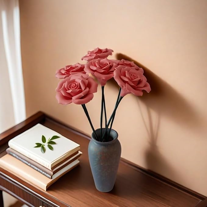 6pcs Handmade Ceramic Roses, Featuring Vibrant Colors and Intricate Petal - Image 3