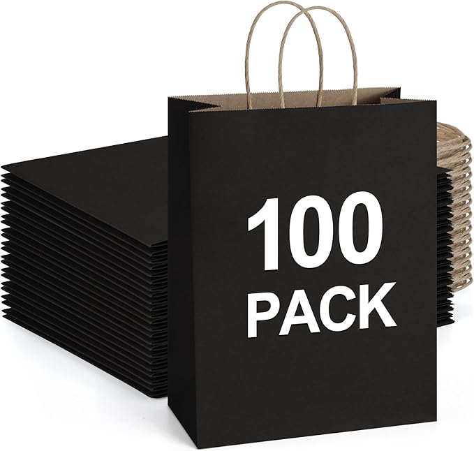 BagDream 100Pack 10x5x13 Black Paper Bags by BagDream