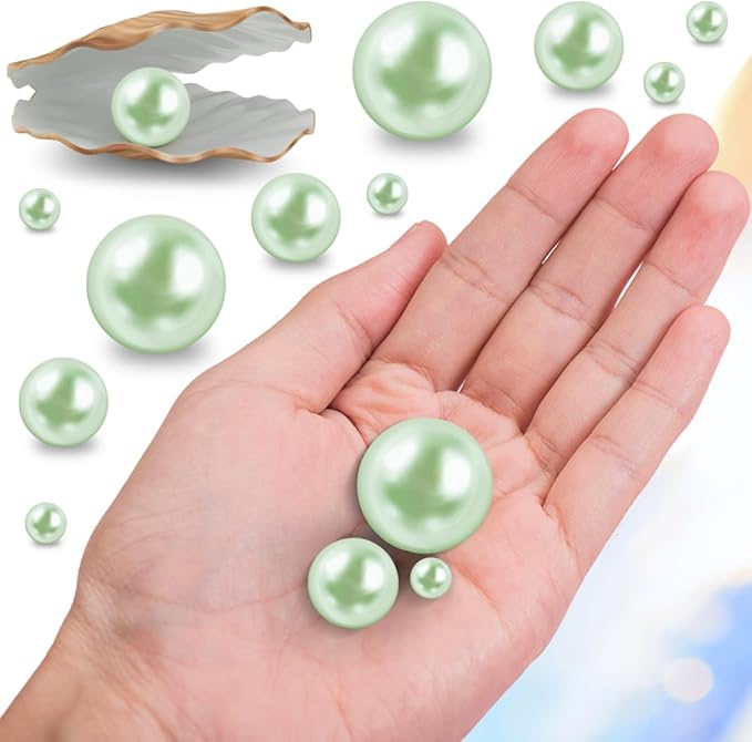 150Pcs Light Green Polished No Hole Faux Pearl Beads - Image 8