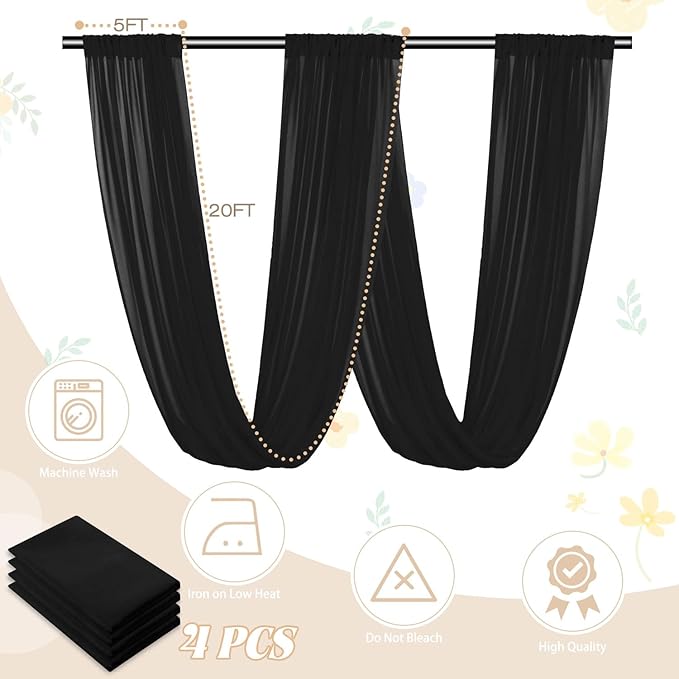 FUHSY Ceiling Drapes Black Wedding Arch Draping Sheer Backdrop Curtains - Image 4