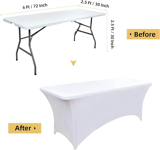 10-Pack 6ft White Spandex Table Covers - Image 7