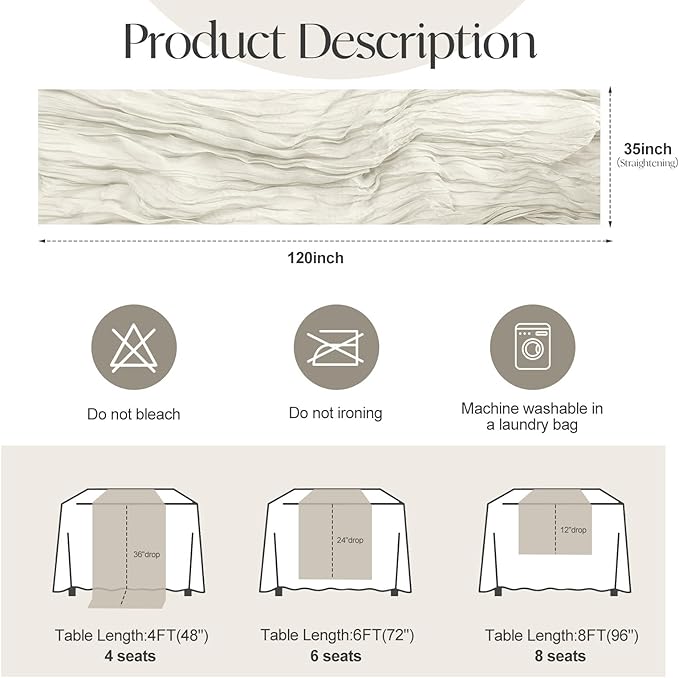 2 Pcs Ivory Cheesecloth Table Runner - Image 2