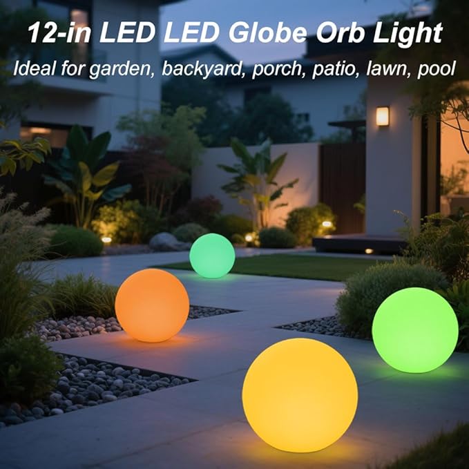 12-inch LED Glowing Ball Light w/Remote, LED Globe Orb Night Light Mood Lamp - Image 4