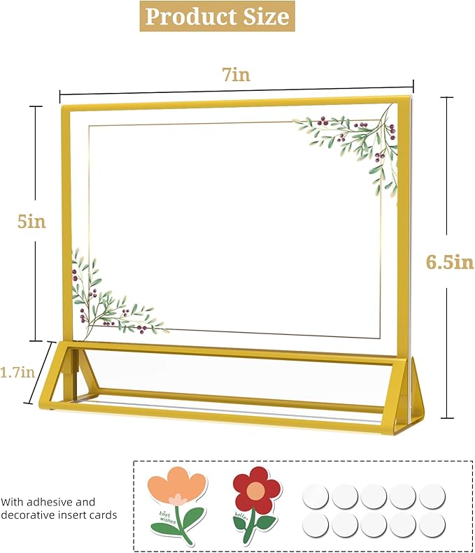 Clear Acrylic Sign Holder 7x 5 Horizontal Double Sided Gold Frame Flyer Holder - Image 2
