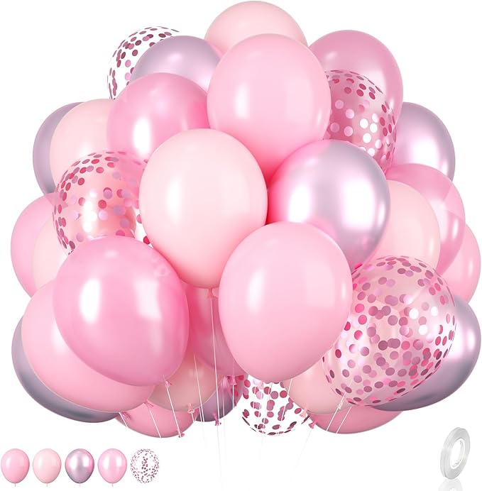 Pink Balloons Set, 12 Inch Metallic Pink Pearl Pink Macaron Pink Light Pink by BIAPIAN